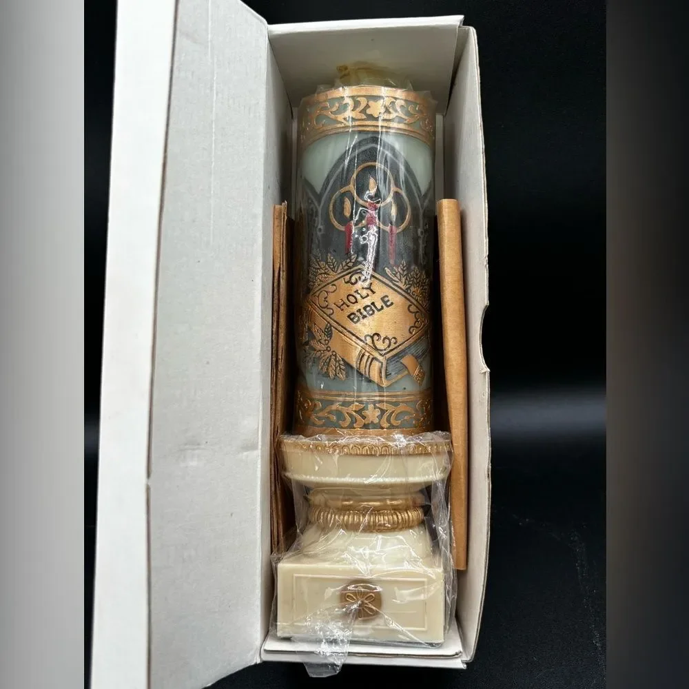 Holy Night Candle & Holder  Holy Bible Christmas 1978 New Old Stock Hong Kong